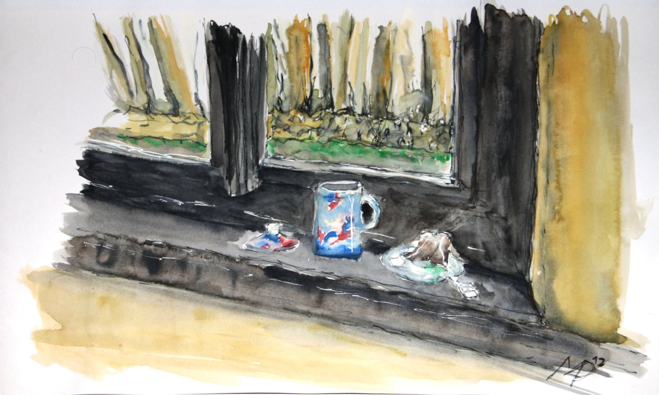 Aquarell Tetjus Tügel Hesedorf Bahnhof - mein Tee ist kalt